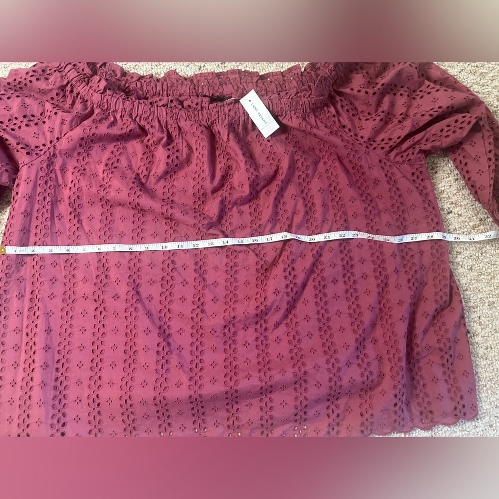 lane bryant 26 28 off the shoulder laser cut maroon long sleeve shirt Trendy - Picture 7 of 8